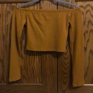 Off the shoulder mustard shirt